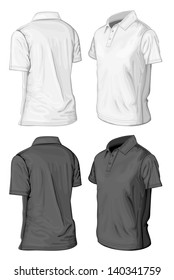 Men's short sleeve polo-shirt design templates (half-turned views). Vector illustration. No mesh, spot colors only