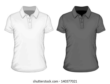 Men's short sleeve polo-shirt design templates (front view). Vector illustration. Spot colors only.