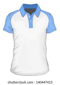 Men's short sleeve polo-shirt design templates (front view). Vector illustration. Spot colors only.