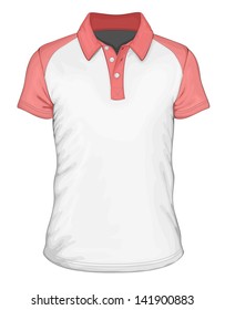 Men's short sleeve polo-shirt design templates (front view). Vector illustration. Spot colors only.