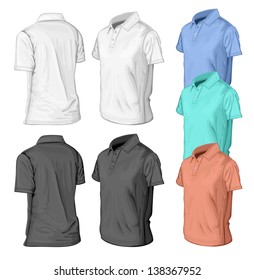 Men's short sleeve t-shirt design templates (half-turned  views). Vector illustration. No mesh. 