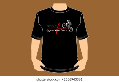 MEN'S SHORT SLEEVED BLACK TOP WITH COOL AND ELEGANT GRAPHICS SUITABLE FOR ALL SIZES IMAGE BIKERS BIKE