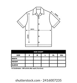 Men's short sleeves military shirt Size Chart. Workshirt black. Short sleeve work shirt. technical drawing fashion flat sketch vector illustration