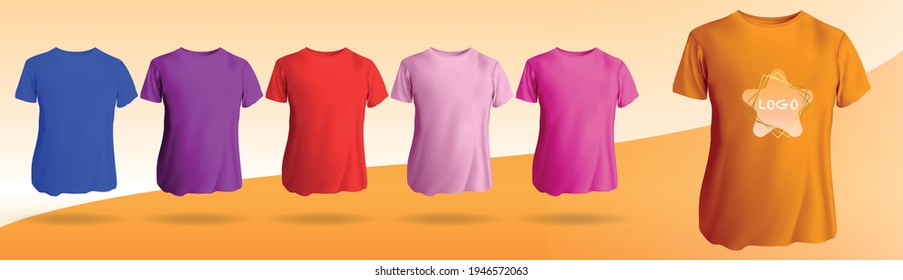Men's short t-shirt with a round neckline. Short t-shirt front in many colors to include your logo. T-shirt mockup