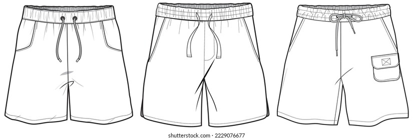 Mens Shorts Front Back View Flat Stock Vector (Royalty Free) 2211879263 ...