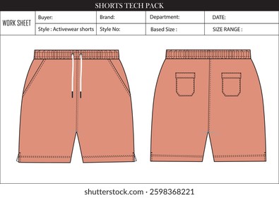 men;s shorts flat sketch tech pack for fashion design