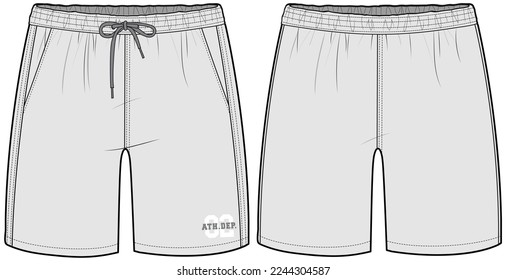 men's shorts front and back view flat sketch technical cad drawing vector template