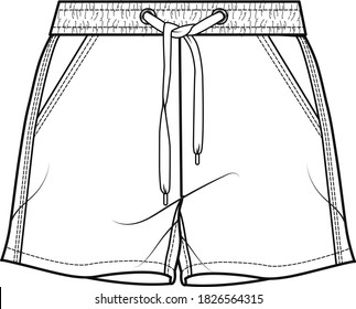 men's shorts illustration. Fashion flat sketch, vector
