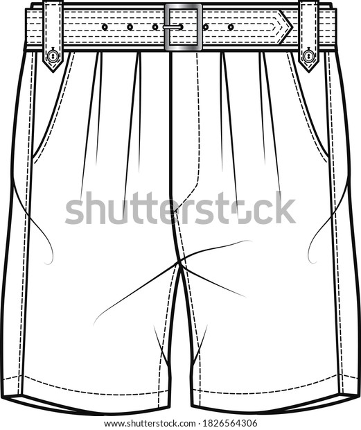 men\'s\
shorts illustration. Fashion flat sketch,\
vector