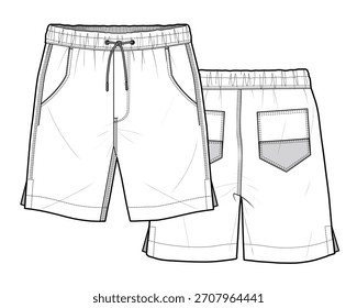 Pantalones cortos de los hombres técnica plana sketch ilustración de maqueta de Vector.