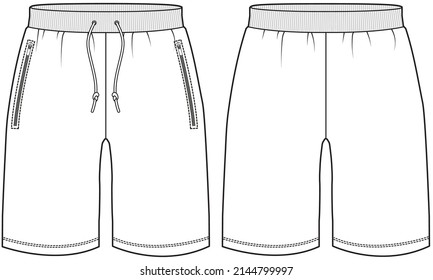 men's shorts vector illustration front   back view fashion flat sketch