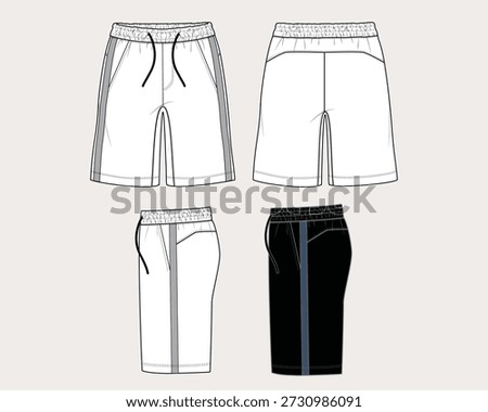 Men's side-blocked shorts, flat design vector template