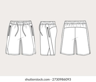 Men's side-cut shorts, flat design vector template