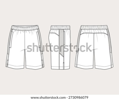 Men's side-cut shorts, flat design vector template