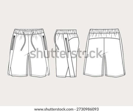Men's side-cut shorts, flat design vector template
