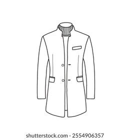 Men's single-breasted long-sleeve trench coat pea coats with multi pockets. Isolated on a white background