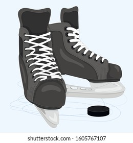 Men's Skates For Hockey And Ice Skating. Vector Color Illustration That Can Be Used As An Emblem Or Sticker, For Textile Or Print.