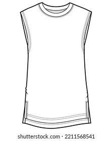 Mens Sleeveless T Shirt Tank Top Fashion Flat Sketch Vector Illustration.