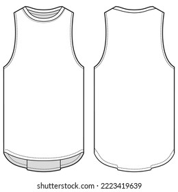 Men's sleeveless Tank top vest flat sketch fashion illustration drawing template mock up with front and back view