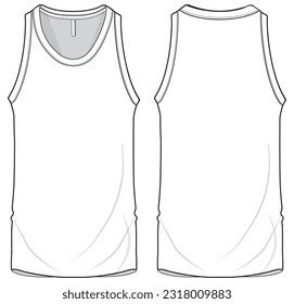 Men's sleeveless Tank top vest flat sketch fashion illustration drawing template mock up with front and back view.