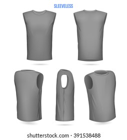 Mens Sleeveless t-shirt. Front, Back, 3/4, side, 1/4. Vector