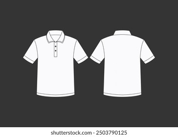 Polo de manga corta de ajuste delgado para hombres Polo blanco Diseño de maquetas Polo Polo Ilustración técnica de moda Vector Polo Mockups Plantilla Delantero y trasero Boceto plano Dibujo técnico 