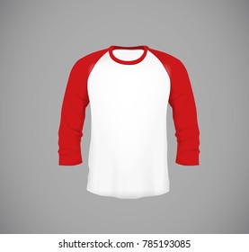 Men's slim-fitting long sleeve baseball shirt. Red Mock-up design template for branding.