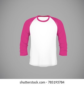 Men's slim-fitting long sleeve baseball shirt. Pink Mock-up design template for branding.