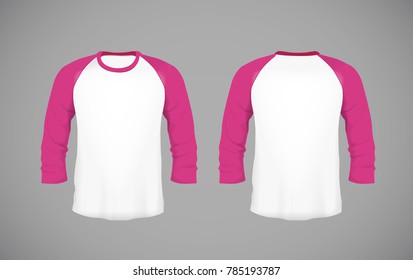Men's slim-fitting long sleeve baseball shirt. Pink Mock-up design template for branding.