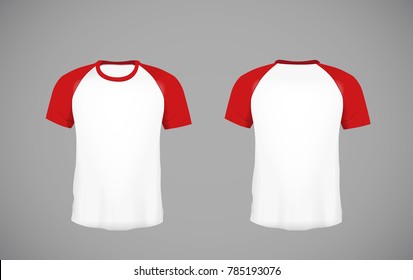 Men's Slim-fitting Short Sleeve Baseball Shirt. Red Mock-up Design Template For Branding.