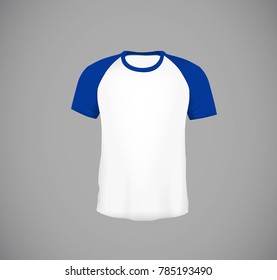 Men's slim-fitting short sleeve baseball shirt. Blue Mock-up design template for branding.