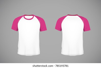 Men's slim-fitting short sleeve baseball shirt. Pink  Mock-up design template for branding.