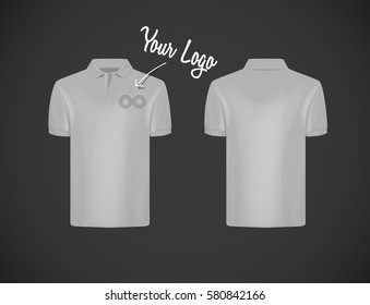 Men's slim-fitting short sleeve polo shirt with logo for advertising. Gray polo shirt isolated mock-up design template for branding.