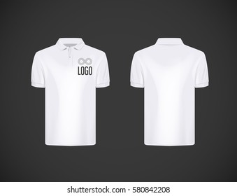 Men's slim-fitting short sleeve polo shirt with logo for advertising. White polo shirt isolated mock-up design template for branding.