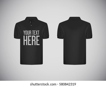 Men's slim-fitting short sleeve polo shirt with lettering for advertising. Black polo shirt mock-up design template for branding.