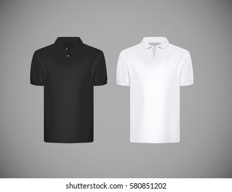 Men's slim-fitting short sleeve polo shirt. Black and white polo shirt mock-up design template for branding.