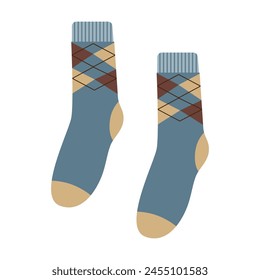 Men's socks with a geometric pattern. A classic accessory. Isolated vector illustration for your design