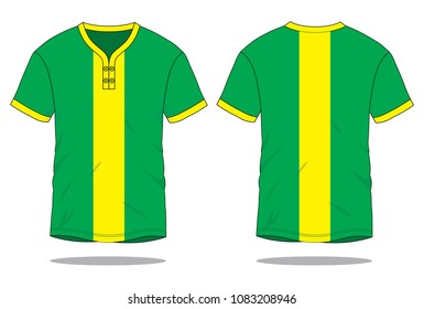 Men's Sport Henley T-Shirt Design 
Green/Yellow Vector For Template.Front And Back Views.