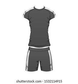 Mens Sport Outfit Suit Template, Running Gym Sportwear, Tracksuit Fitness T-shirt And Shorts. Short Male Sport Clothing Set For Training, Run. Vector Isolated Design On White Background.