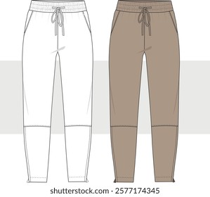 Men's Sports Jogger pants flat sketch fashion illustration,  Active track pants vector template, Sweatpants design drawing, vector, cad, mockup.