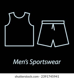 Men's sportswear outline icon flat vector isolated on black background. Gym icon. Workout supply. Fitness clothes. Sport element.