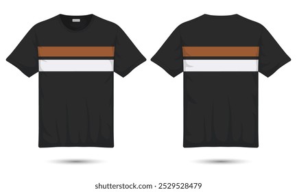 Men's striped t-shirt template front and back view