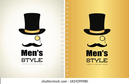 Men's style logo vector design. Top hat, monocle and mustache.
