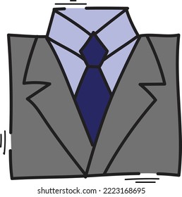 men's suit grey and tie blue icon hand drawing