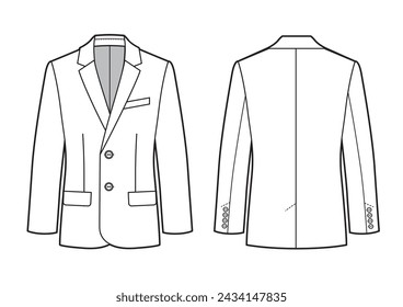 Chaqueta de traje de hombre slim fit. Esbozo técnico vectorial