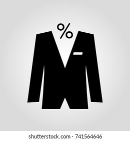 Mens Suit With Percent Discount Isolated Flat Vector Icon