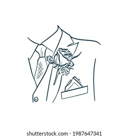 Herrenanzug für eine Hochzeit. Trend-Vektorgrafik. Lineare Kunst - Symbol für Hochzeitsbüros, Fotografen, Juristen, Floristen, Konditoreien