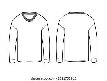 men's sweater back and front - template, contour, vector illustration
