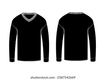 men's sweater back and front - template, contour, vector illustration