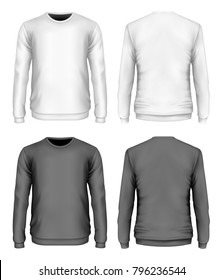 Men's sweater black and white variants. Front and back views. Vector illustration.